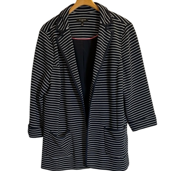 Talbots Navy Blue Nautical Striped Modern Ottoman Sweater Jacket Lined Layer 2X - Picture 1 of 12